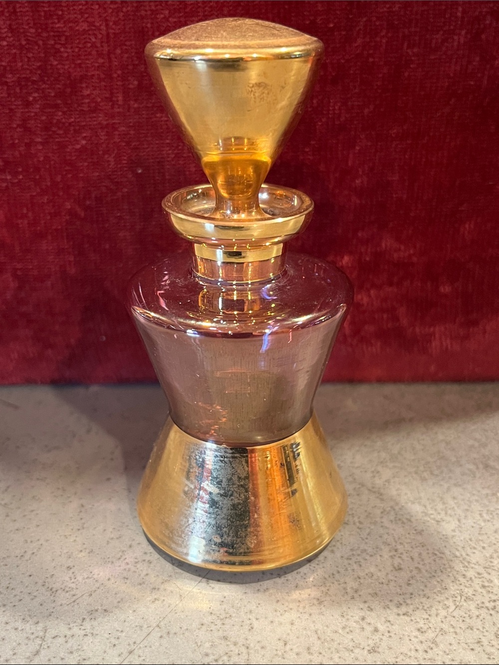 Vintage I. Rice Import West Germany Amethyst Glass Perfume Bottle Gold Gilt
